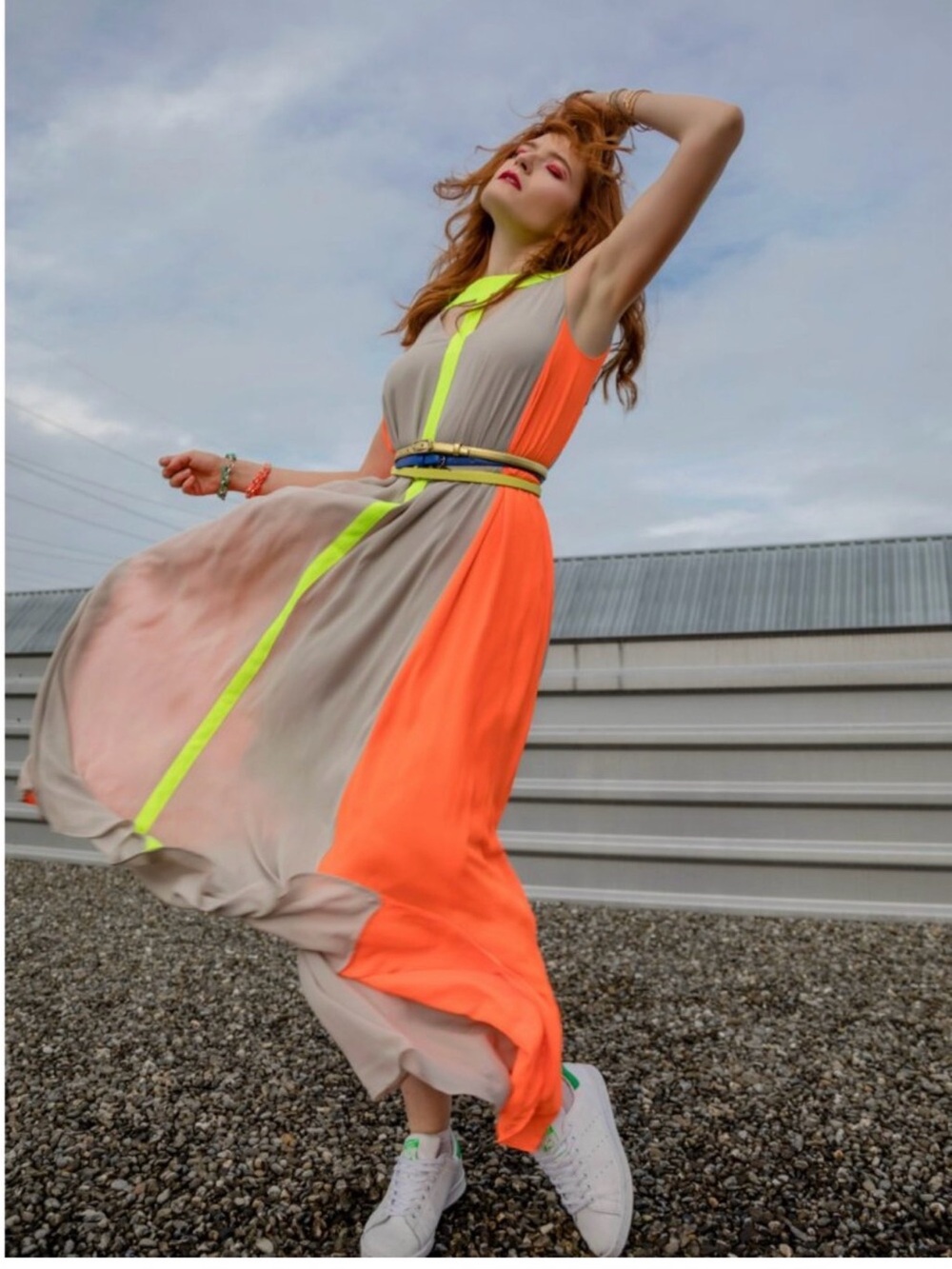 BCBG Wilah Colorblock
Neon Maxi Dress Long Orange
Gray Relaxed Grecian SZ S